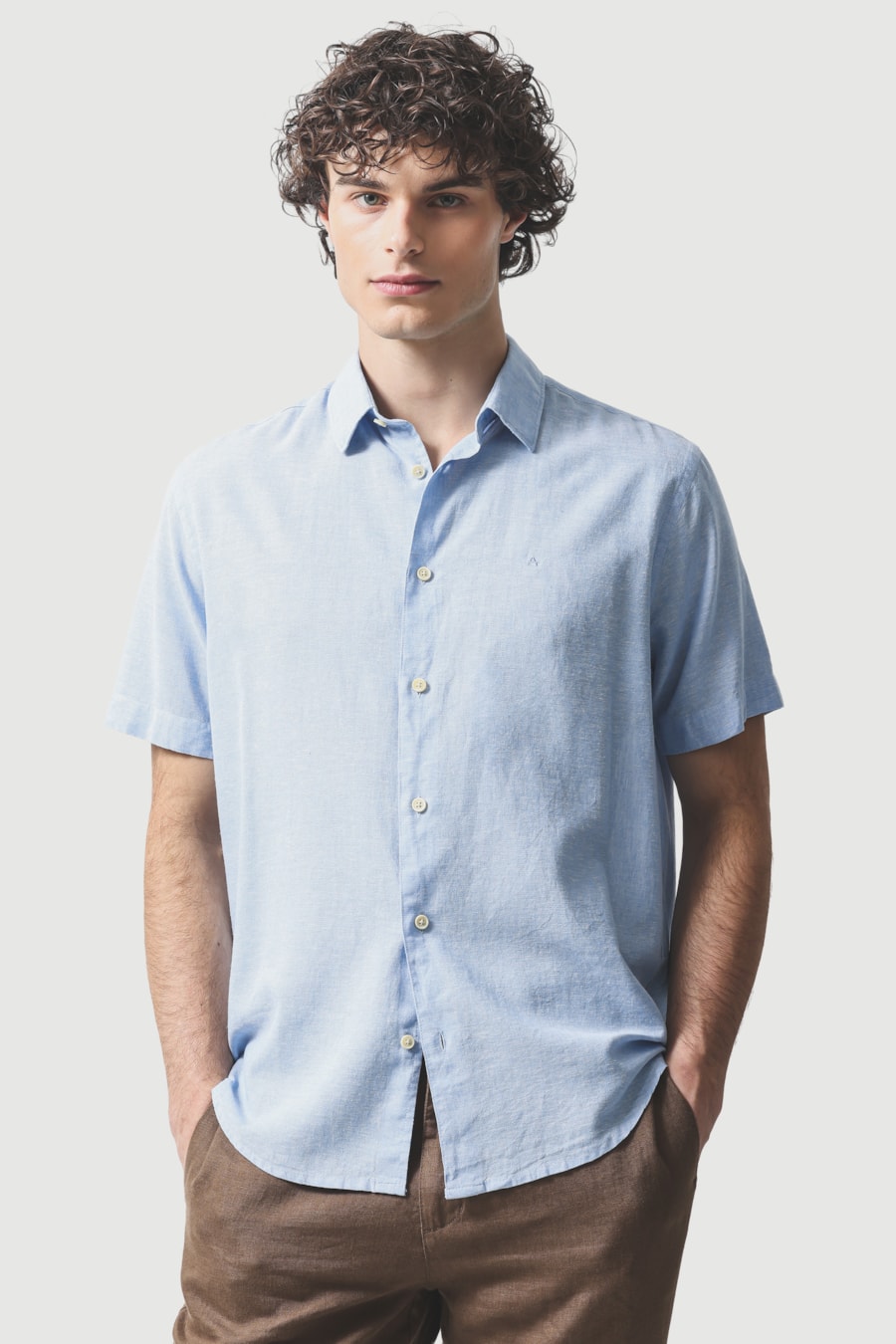 Camisa Manga Curta Regular Linho Algodao Surat Azul — foto 1 de 6