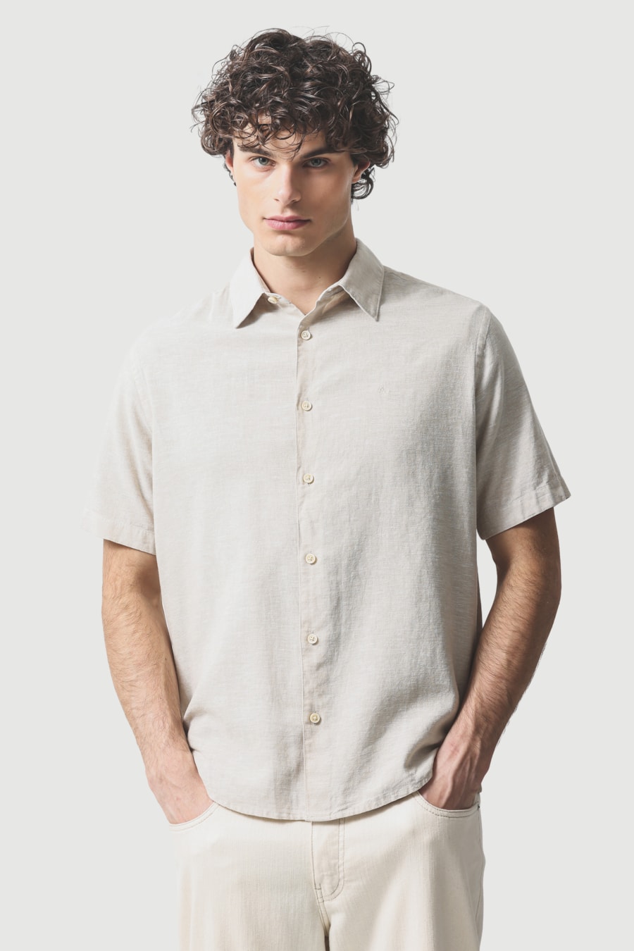 Camisa Manga Curta Regular Linho Algodao Surat Caqui — foto 1 de 6