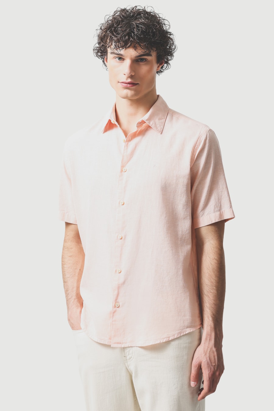 Camisa Manga Curta Regular Linho Algodao Surat Coral — foto 1 de 6