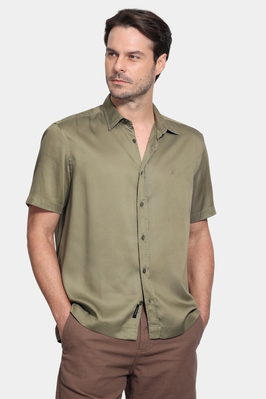 Camisa Manga Curta Regular Liocel Verde Militar — foto 1 de 6