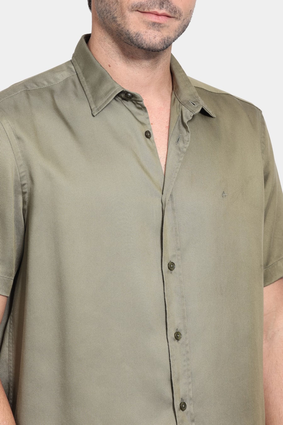 Camisa Manga Curta Regular Liocel Verde Militar — foto 3 de 6