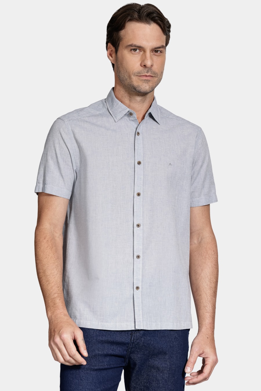 Camisa Manga Curta Regular Loop Flame Azul Jeans — foto 1 de 6