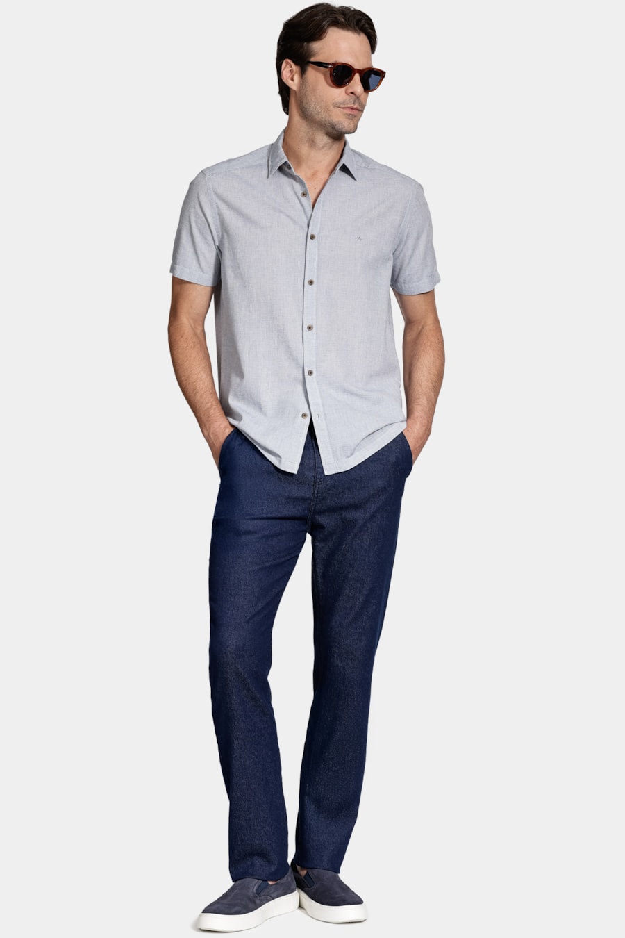 Camisa Manga Curta Regular Loop Flame Azul Jeans — foto 2 de 6