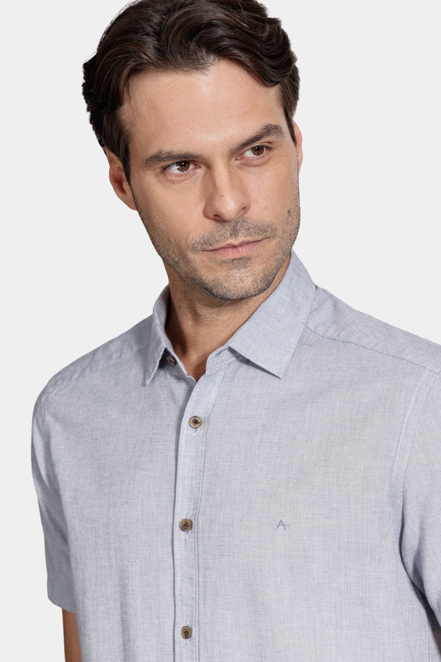 Camisa Manga Curta Regular Loop Flame Azul Jeans — foto 3 de 6