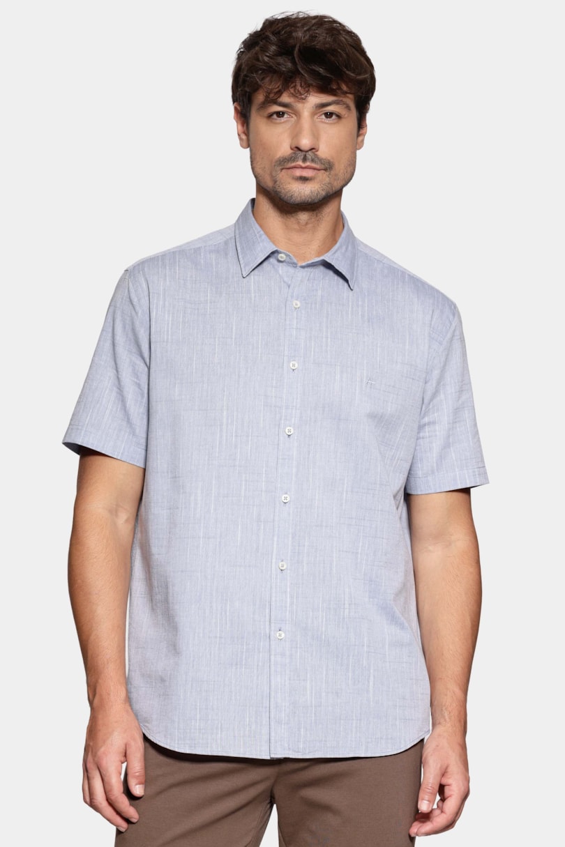 Camisa Manga Curta Regular Loop Flame Bosco Azul Jeans