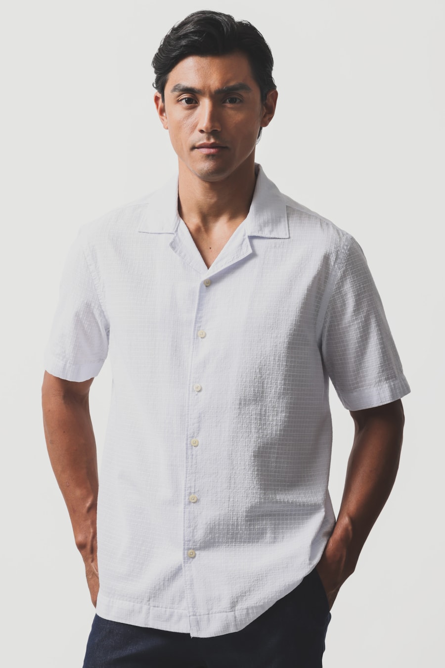 Camisa Manga Curta Regular Maquineta Xadrez Branco — foto 1 de 6