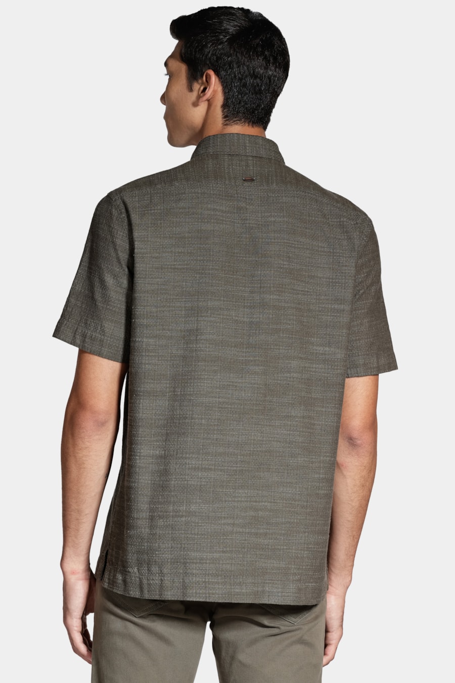 Camisa Manga Curta Regular Maquinetada Flamê Com Bolso Verde Militar — foto 4 de 5