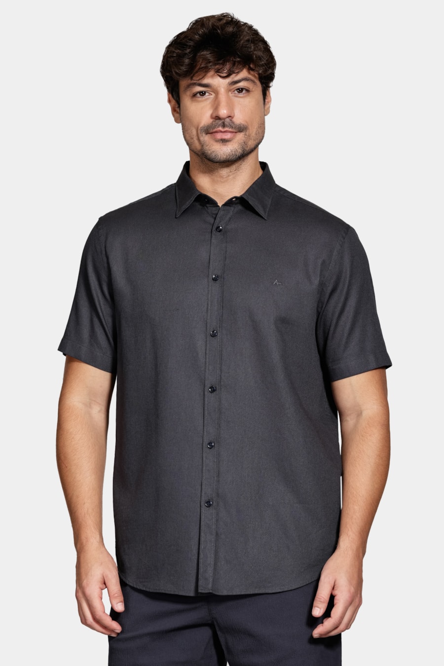 Camisa Manga Curta Regular Maquinetada Marinho Escuro — foto 1 de 6