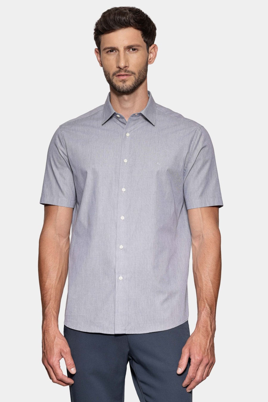 Camisa Manga Curta Regular Micro Xadrez Azul C/Branco — foto 1 de 6