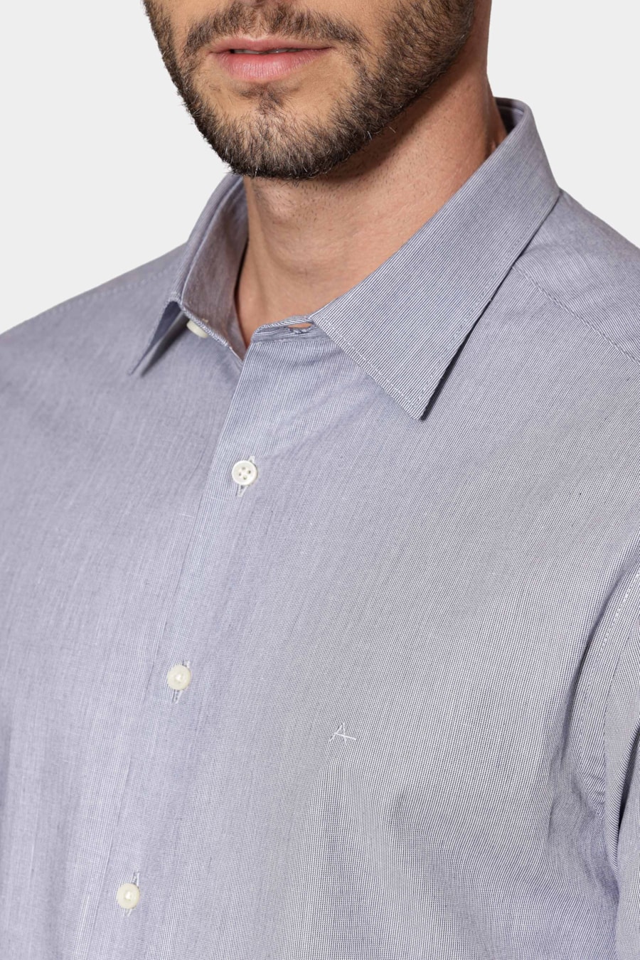 Camisa Manga Curta Regular Micro Xadrez Azul C/Branco — foto 3 de 6