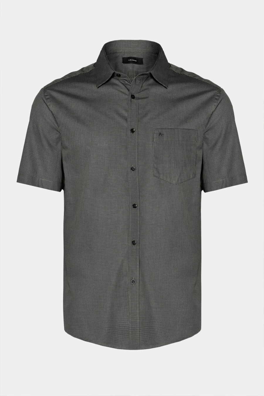 Camisa Manga Curta Regular Micro Xadrez Bolso Preto C/Verde — foto 5 de 6