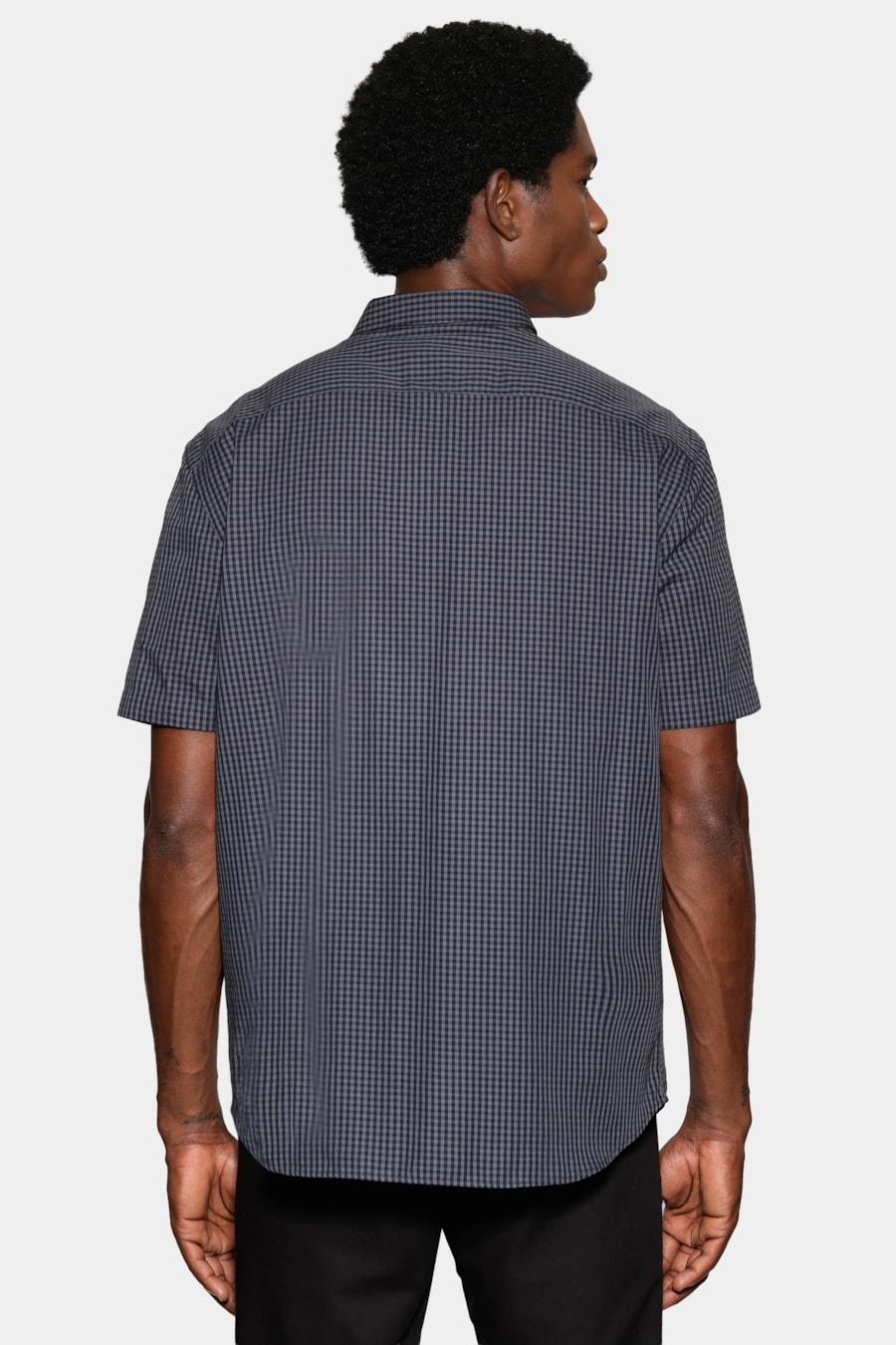 Camisa Manga Curta Regular Micro Xadrez Damero Azul Medio C/ Preto — foto 4 de 6