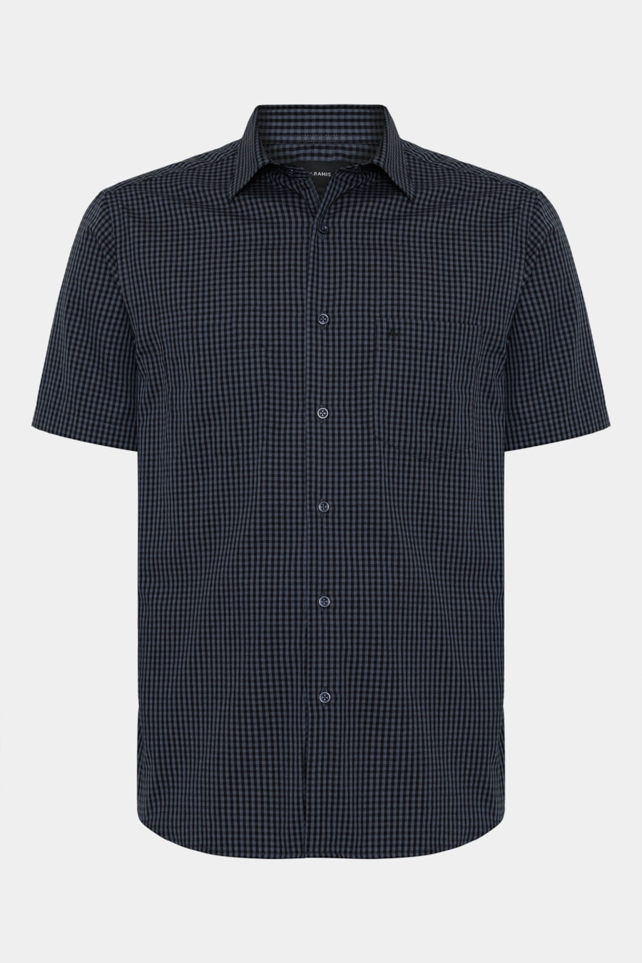 Camisa Manga Curta Regular Micro Xadrez Damero Azul Medio C/ Preto — foto 5 de 6