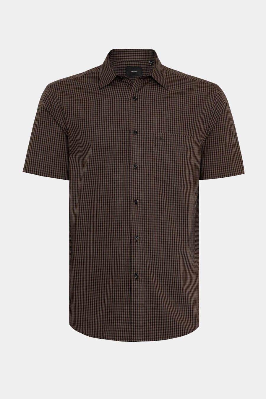 Camisa Manga Curta Regular Micro Xadrez Damero Chocolate C/ Preto — foto 5 de 6