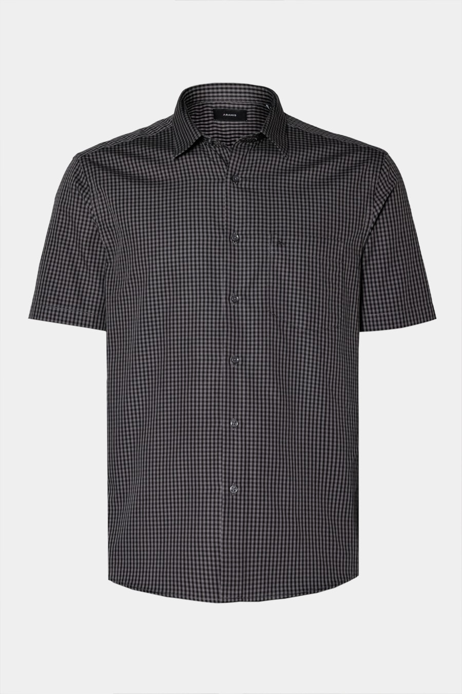 Camisa Manga Curta Regular Micro Xadrez Damero Chumbo C/ Preto — foto 5 de 6