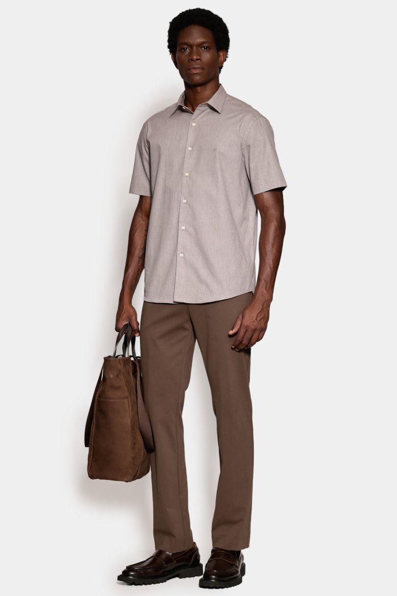 Camisa Manga Curta Regular Micro Xadrez Off White C/ Café