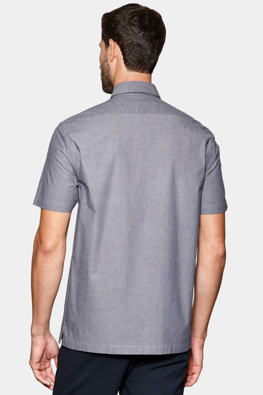 Camisa Manga Curta Regular Micro Xadrez Stretch Azul C/ Marinho — foto 4 de 6