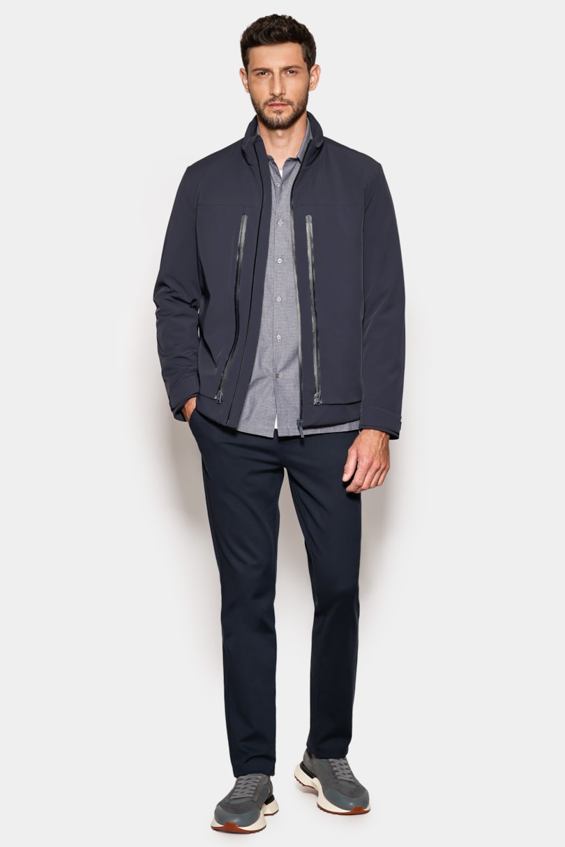 Camisa Manga Curta Regular Micro Xadrez Stretch Azul C/ Marinho