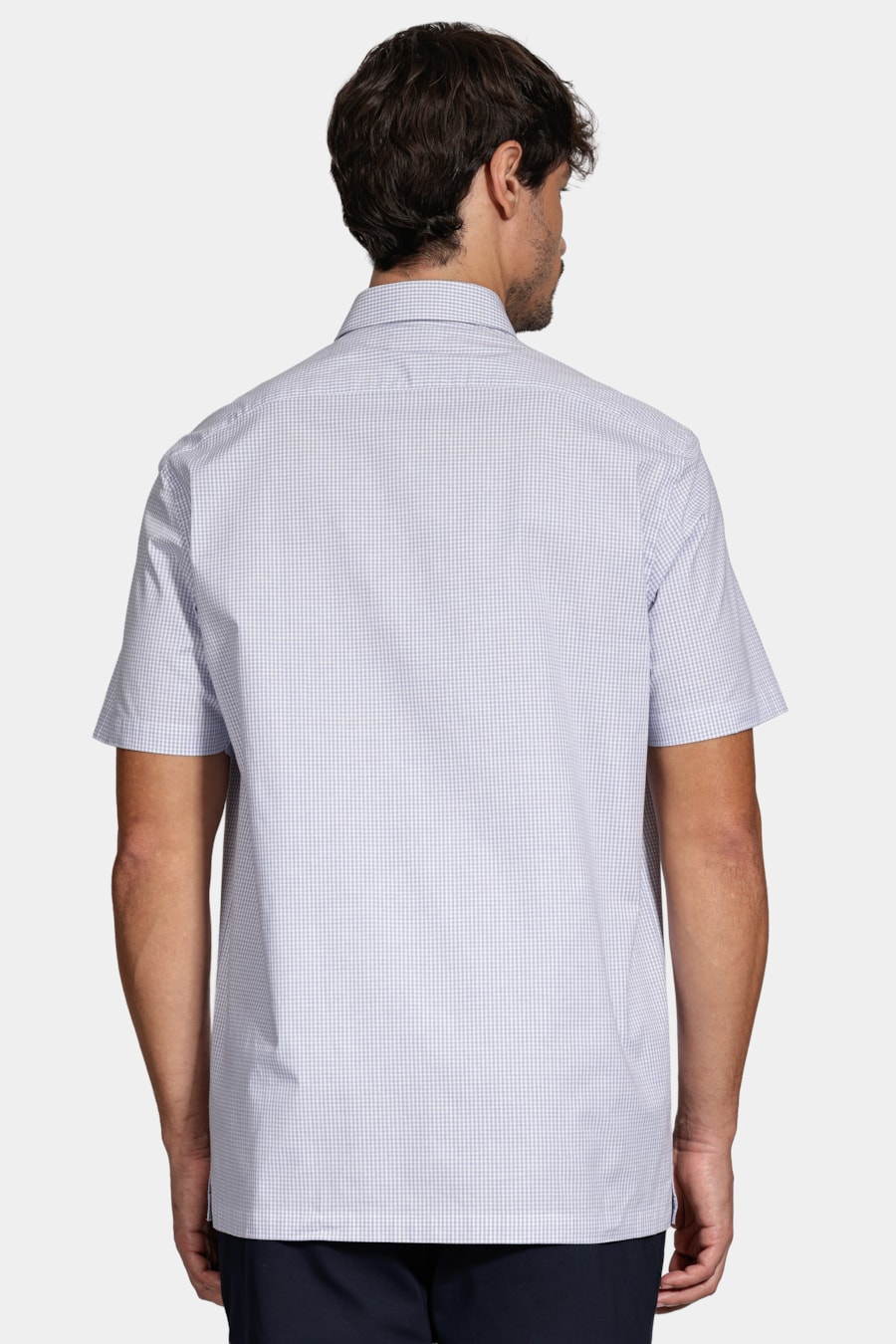 Camisa Manga Curta Regular Micro Xadrez Stretch Branco C/Azul Medio — foto 4 de 6