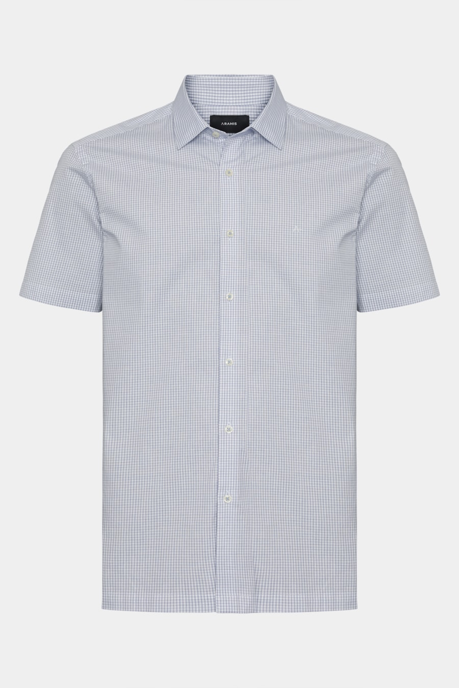 Camisa Manga Curta Regular Micro Xadrez Stretch Branco C/Azul Medio — foto 5 de 6