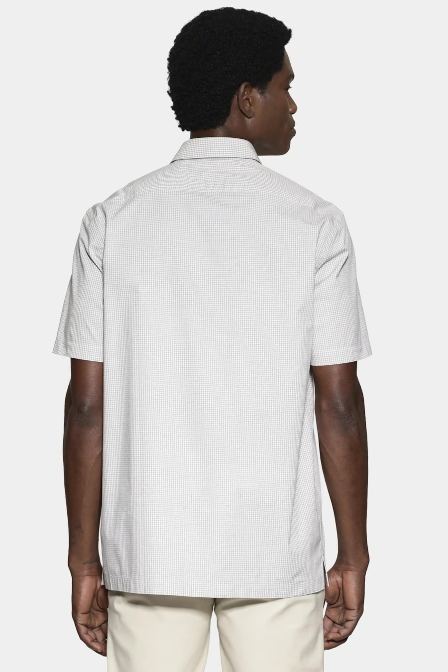 Camisa Manga Curta Regular Micro Xadrez Stretch Branco C/ Verde Medio — foto 5 de 7