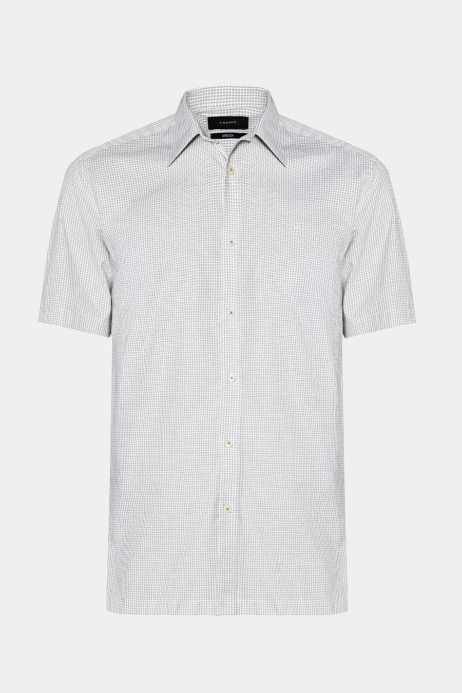 Camisa Manga Curta Regular Micro Xadrez Stretch Branco C/ Verde Medio — foto 6 de 7