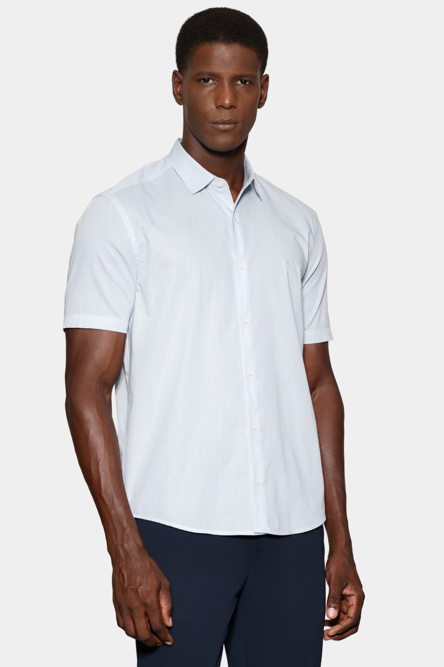 Camisa Manga Curta Regular Mini Xadrez Azul Claro C/Branco — foto 1 de 6