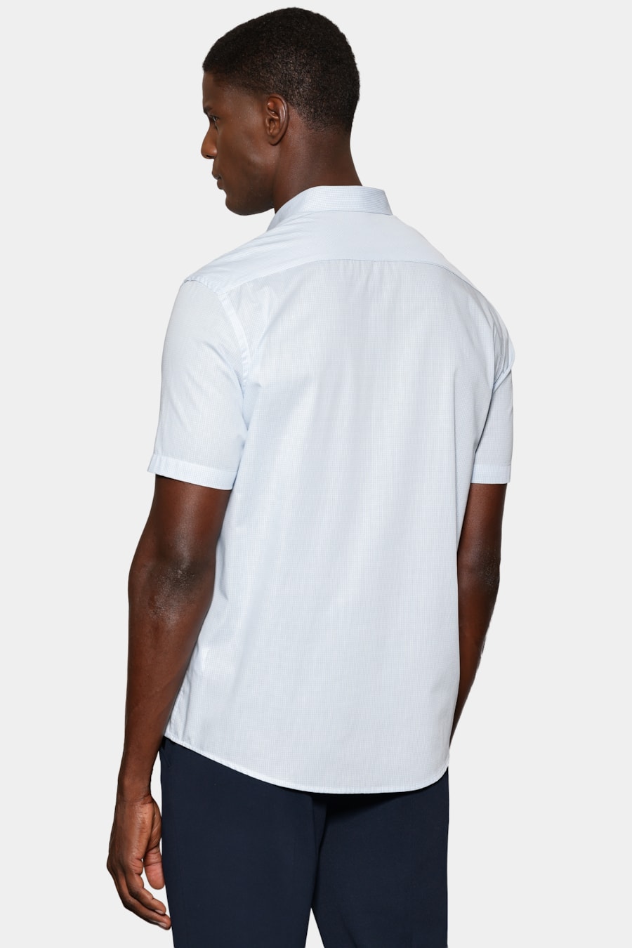 Camisa Manga Curta Regular Mini Xadrez Azul Claro C/Branco — foto 4 de 6