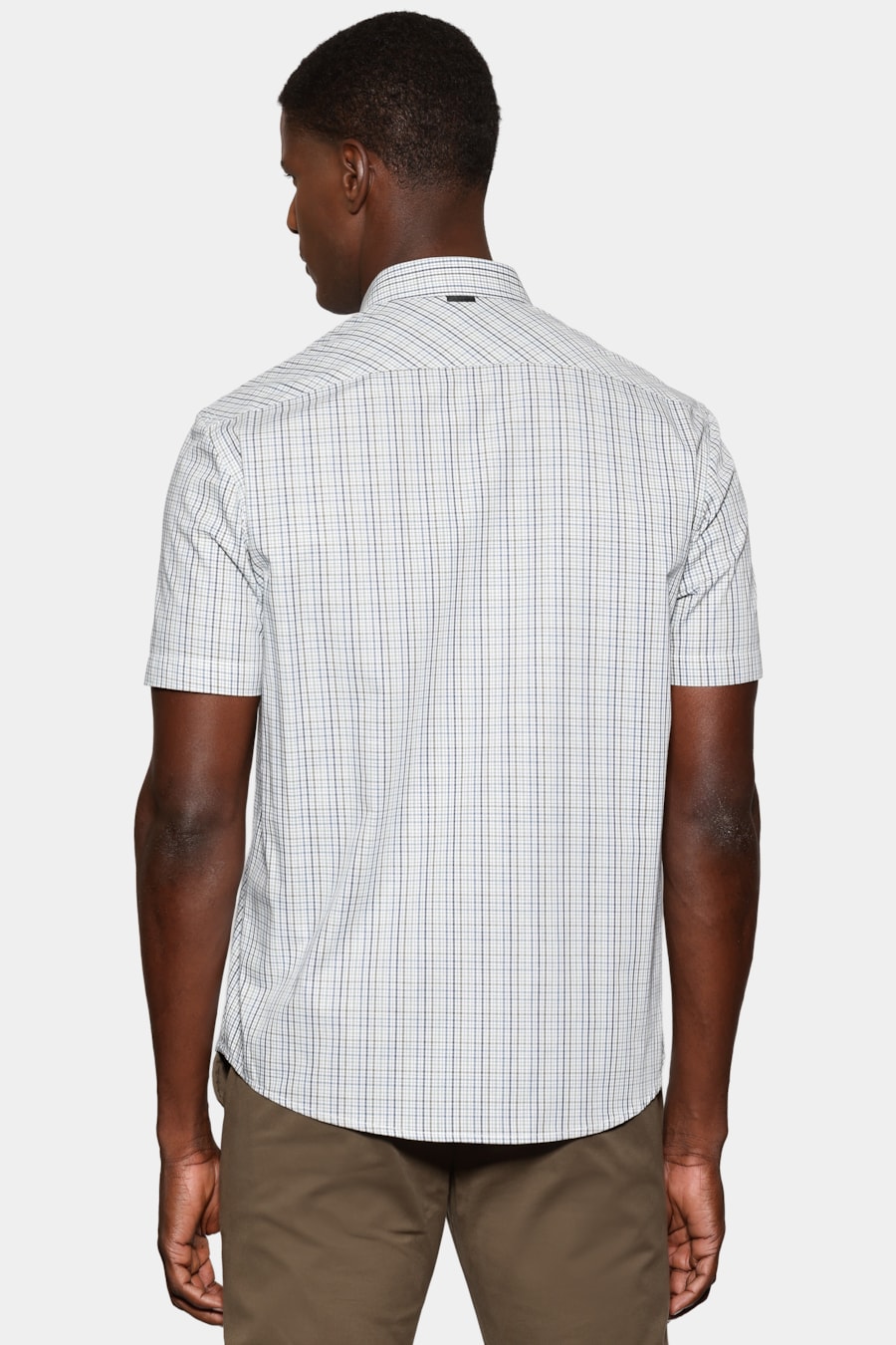 Camisa Manga Curta Regular Mini Xadrez Branco C/Azul — foto 4 de 6