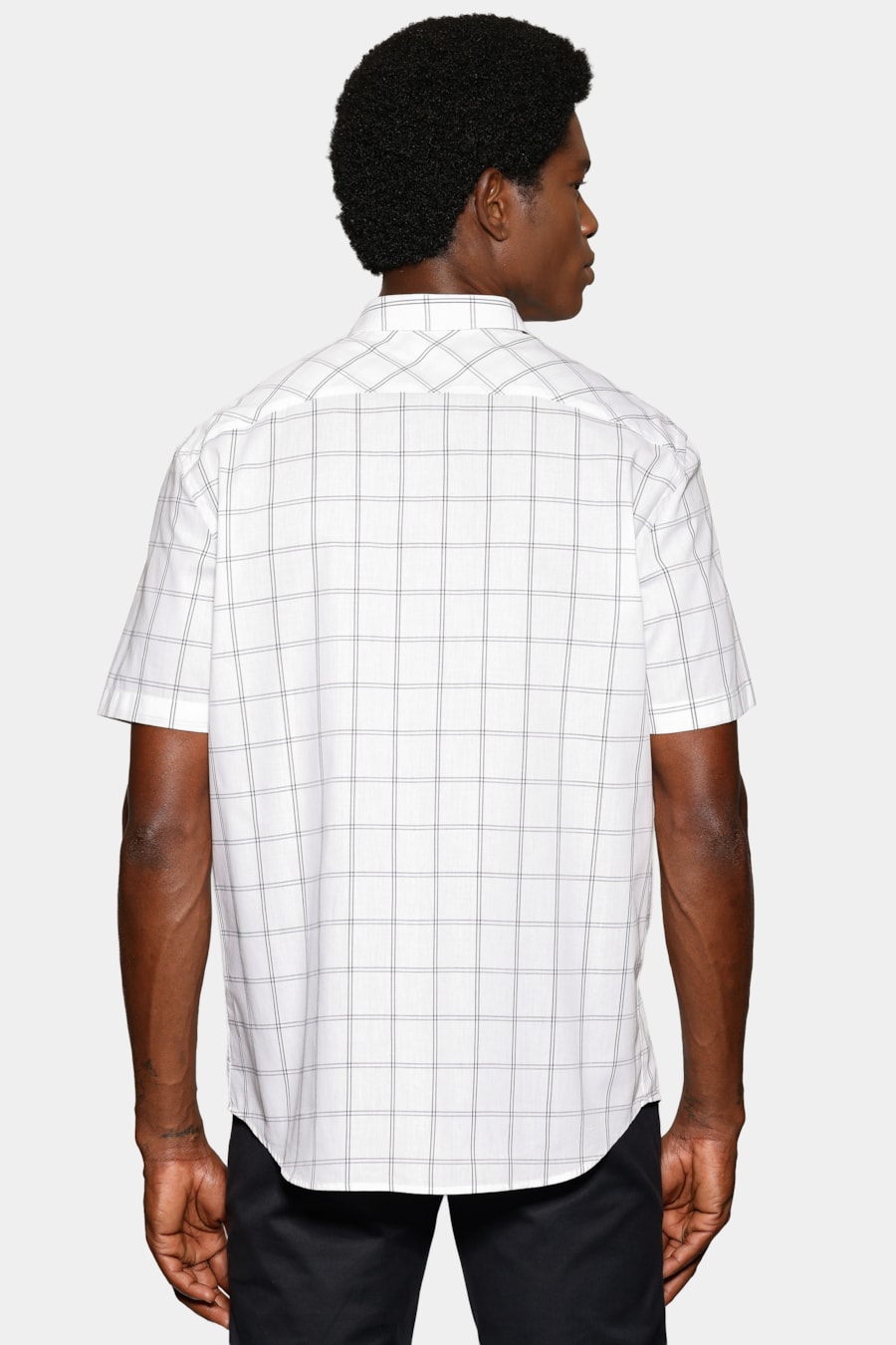 Camisa Manga Curta Regular Mini Xadrez Branco C/Azul — foto 4 de 6