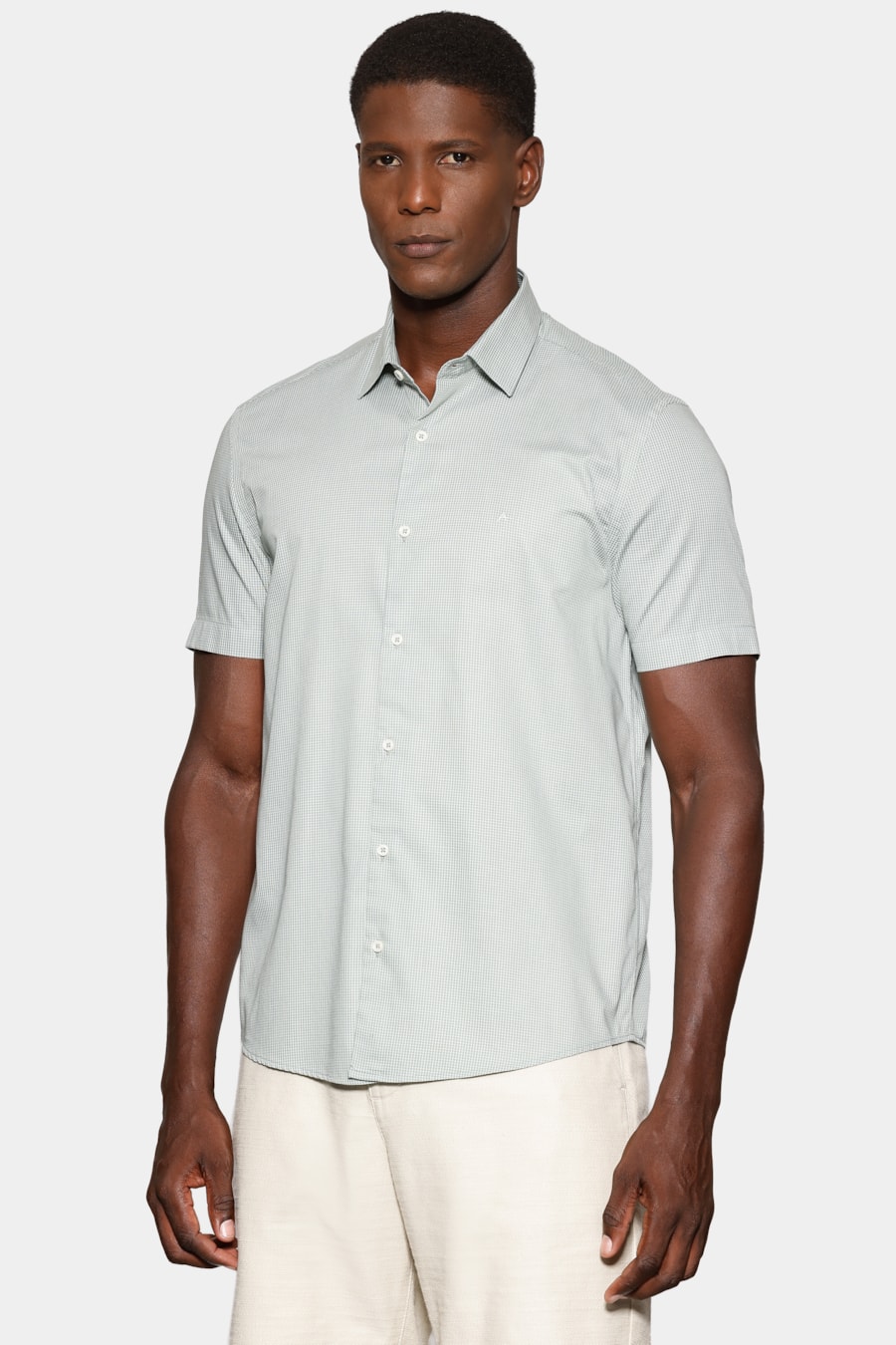 Camisa Manga Curta Regular Mini Xadrez Verde C/ Branco — foto 1 de 6