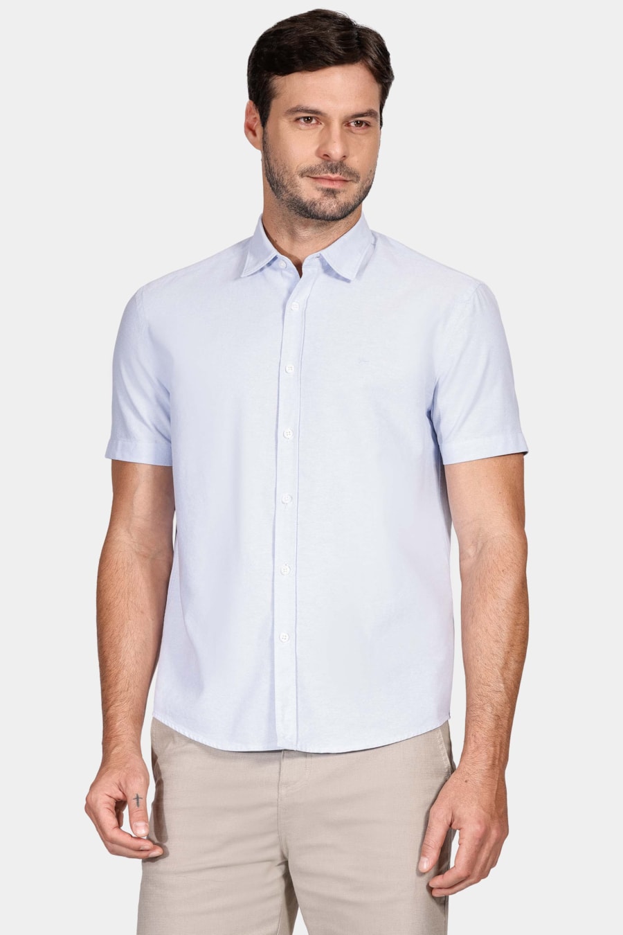 Camisa Manga Curta Regular Oxford Azul Claro — foto 1 de 5