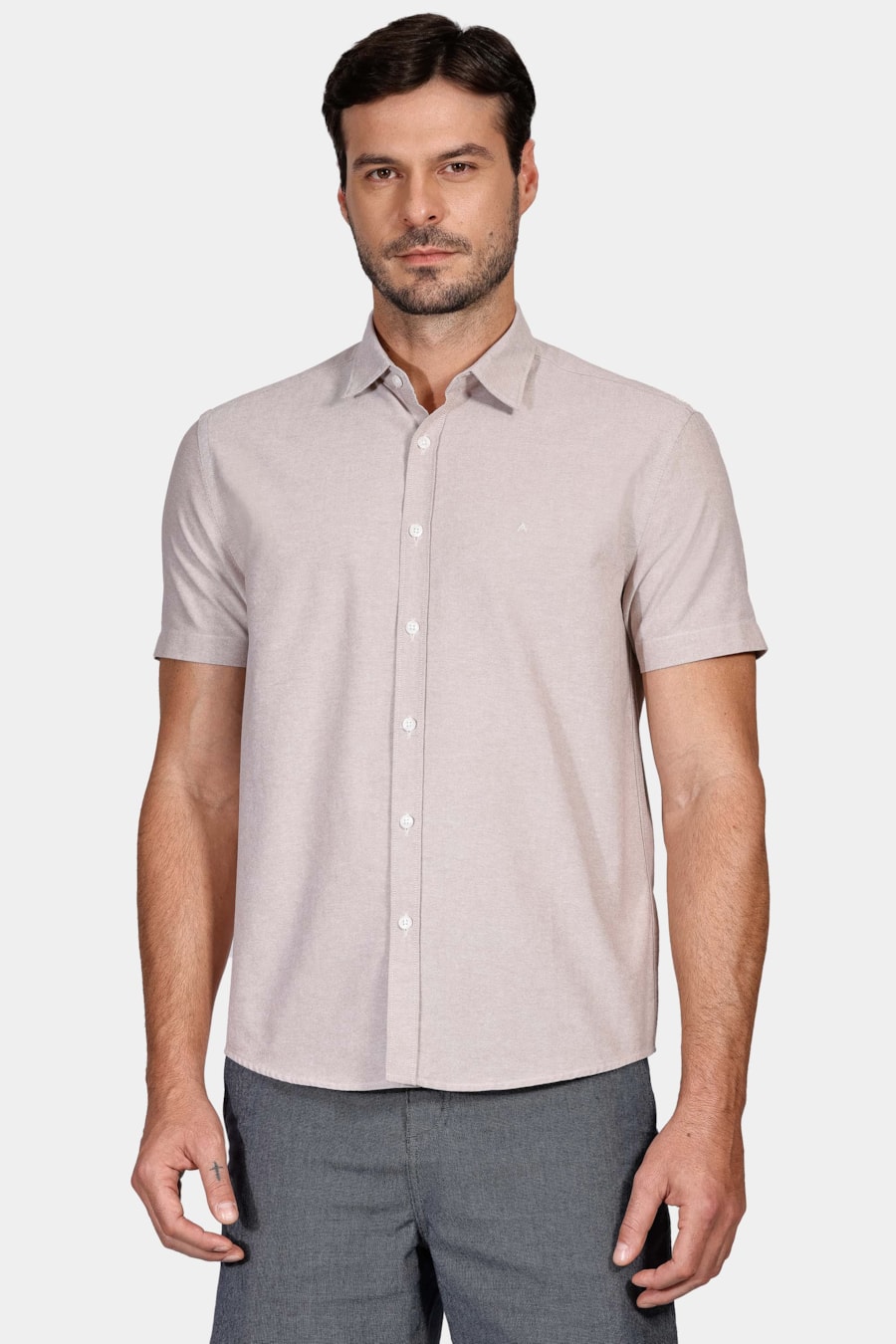 Camisa Manga Curta Regular Oxford Cáqui — foto 1 de 5