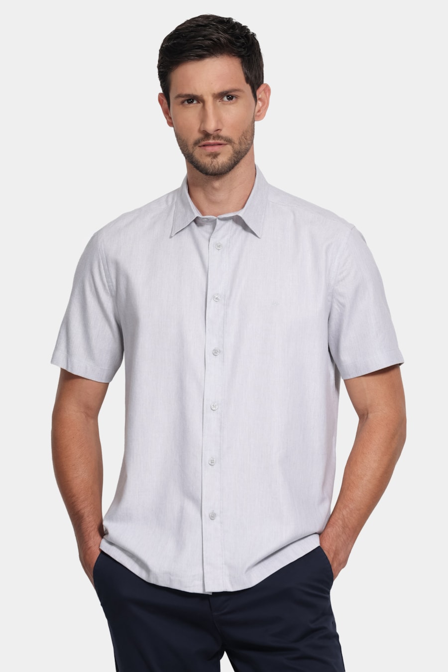 Camisa Manga Curta Regular Oxford Liocel Cinza — foto 1 de 6