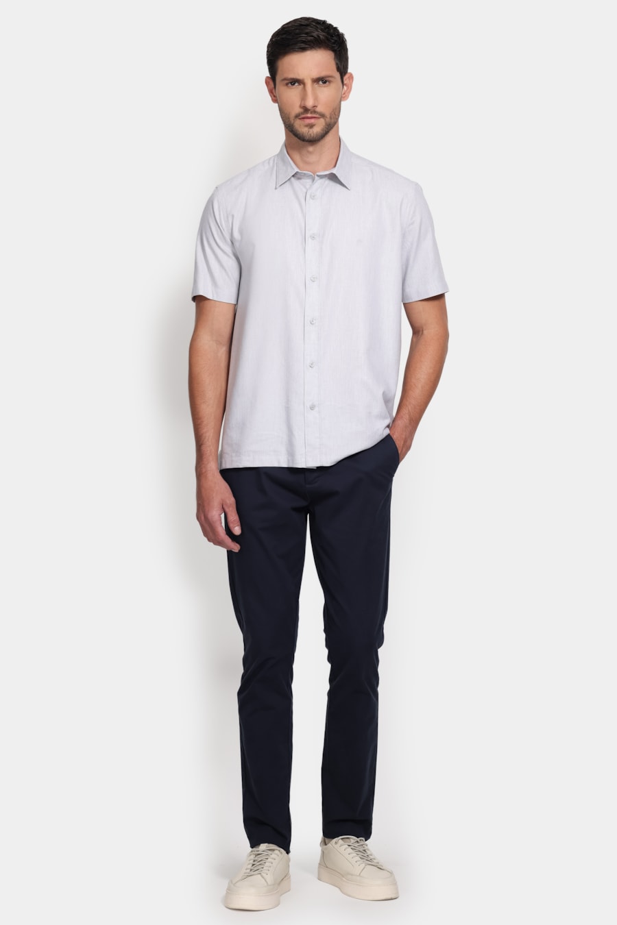 Camisa Manga Curta Regular Oxford Liocel Cinza — foto 2 de 6
