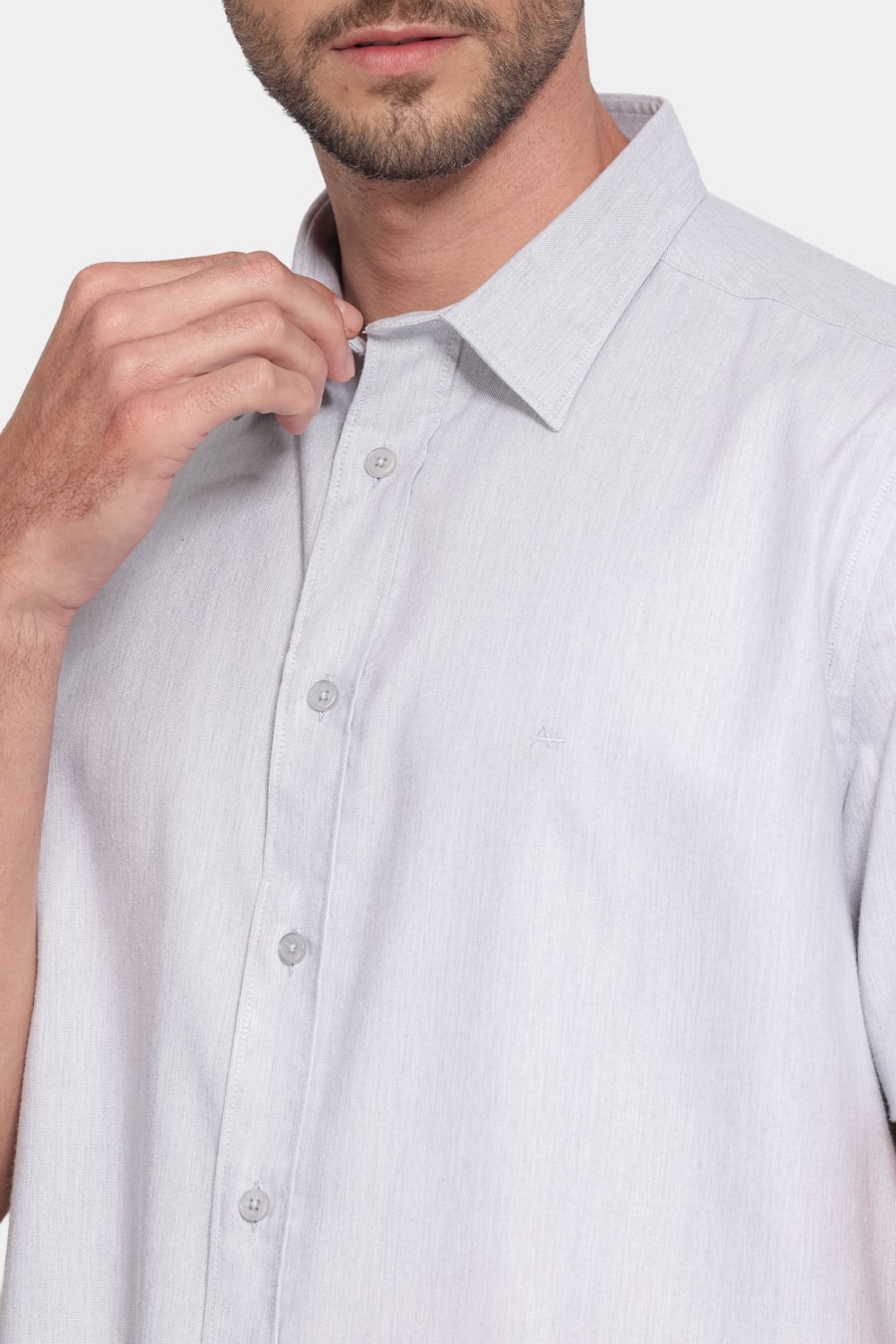 Camisa Manga Curta Regular Oxford Liocel Cinza — foto 3 de 6