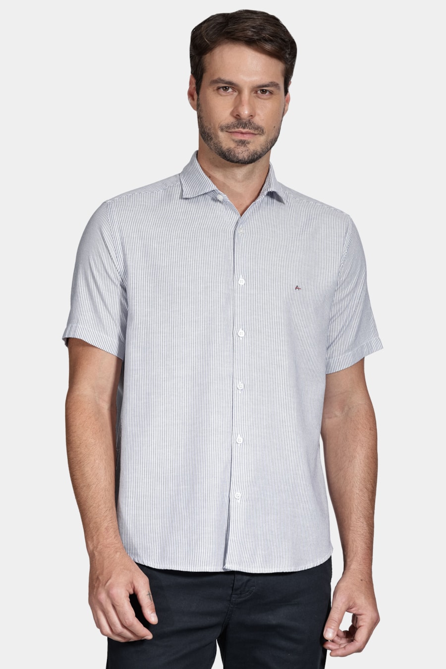 Camisa Manga Curta Regular Oxford Listrado Azul — foto 1 de 5