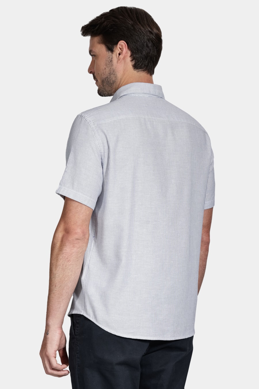 Camisa Manga Curta Regular Oxford Listrado Azul — foto 4 de 5