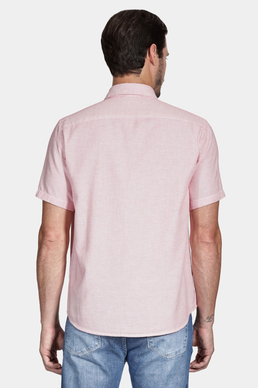 Camisa Manga Curta Regular Oxford Listrado Laranja — foto 4 de 5