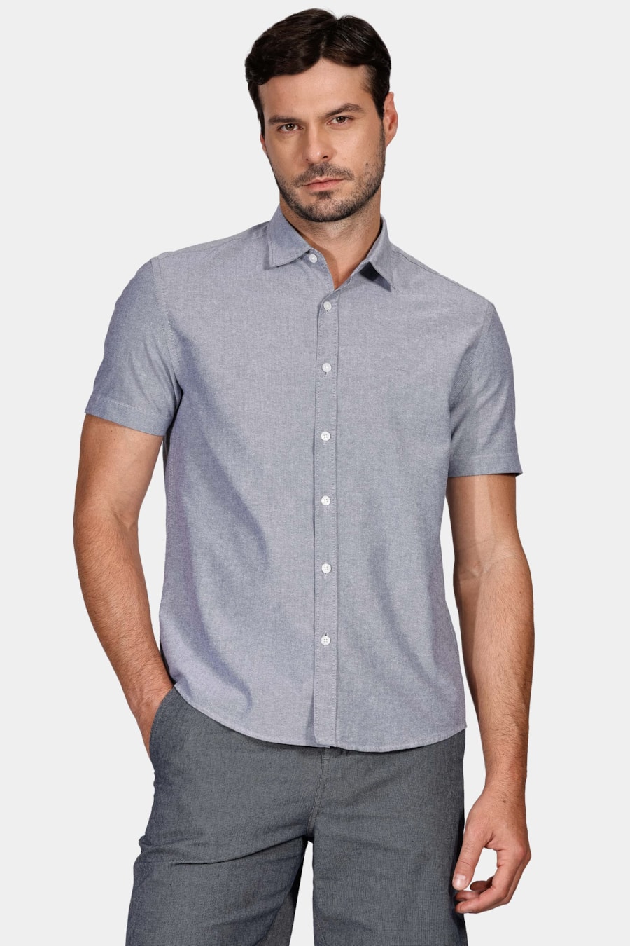 Camisa Manga Curta Regular Oxford Marinho — foto 1 de 4