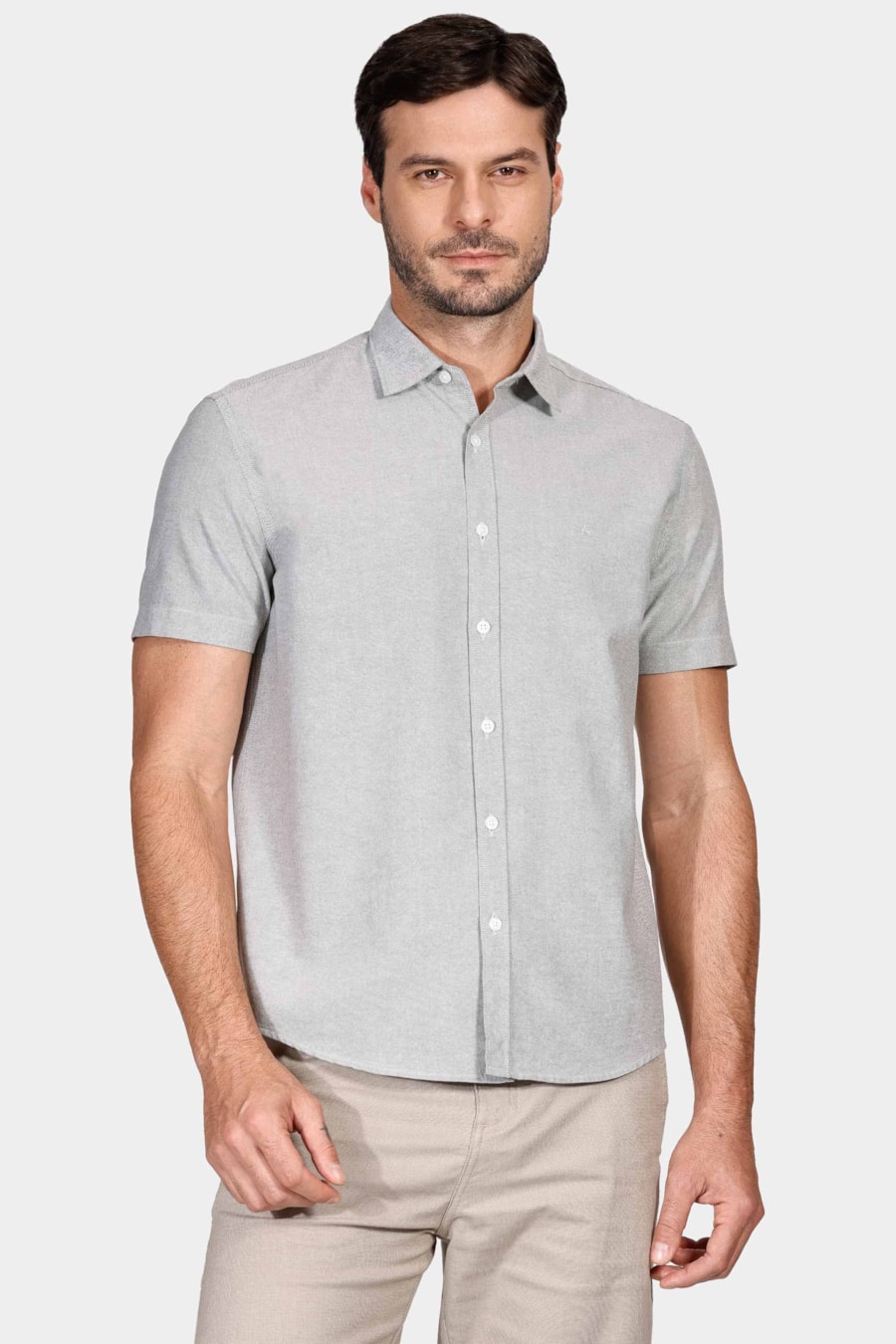 Camisa Manga Curta Regular Oxford Verde Militar — foto 1 de 5