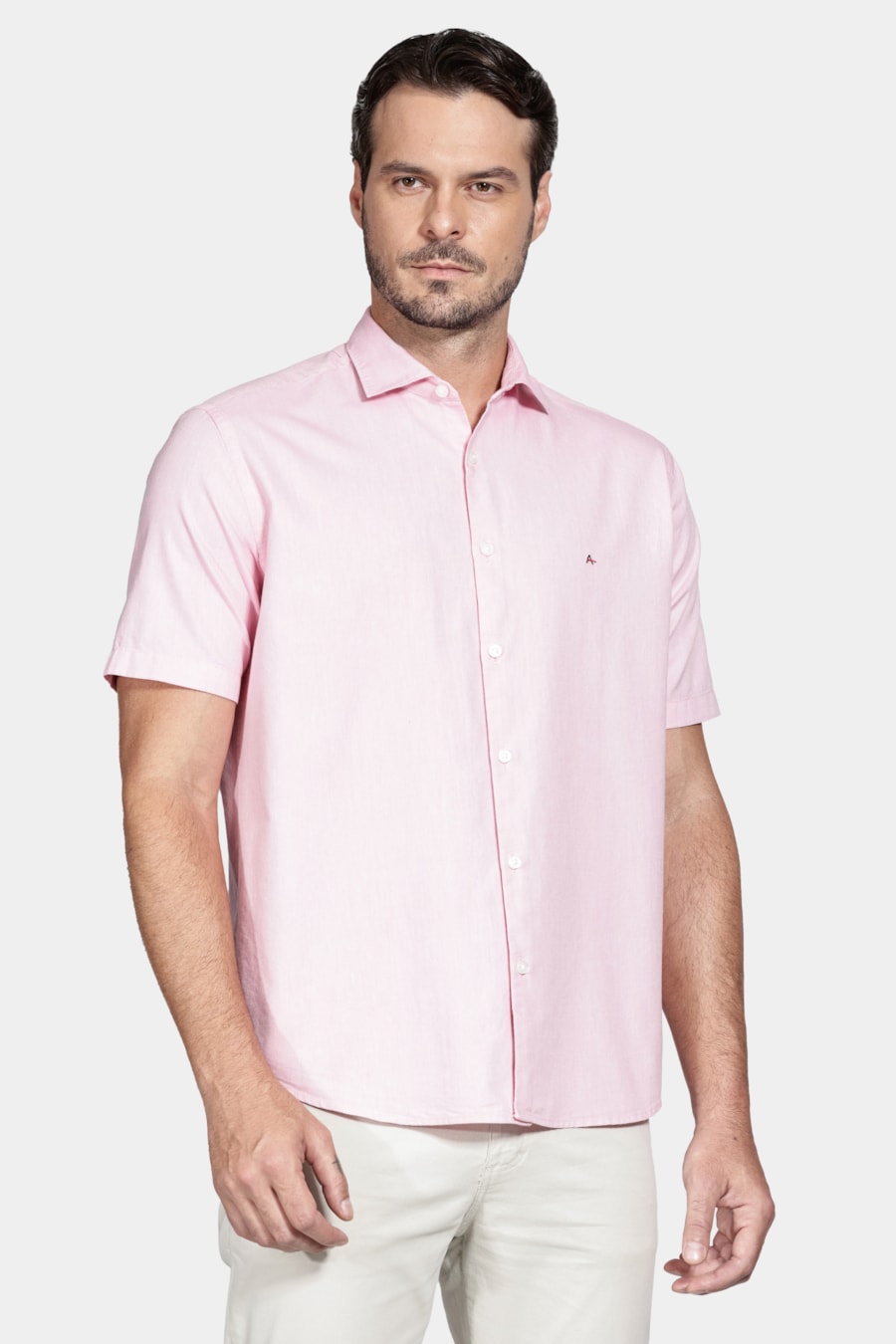Camisa Manga Curta Regular Oxfordine Lisa Pink — foto 1 de 6