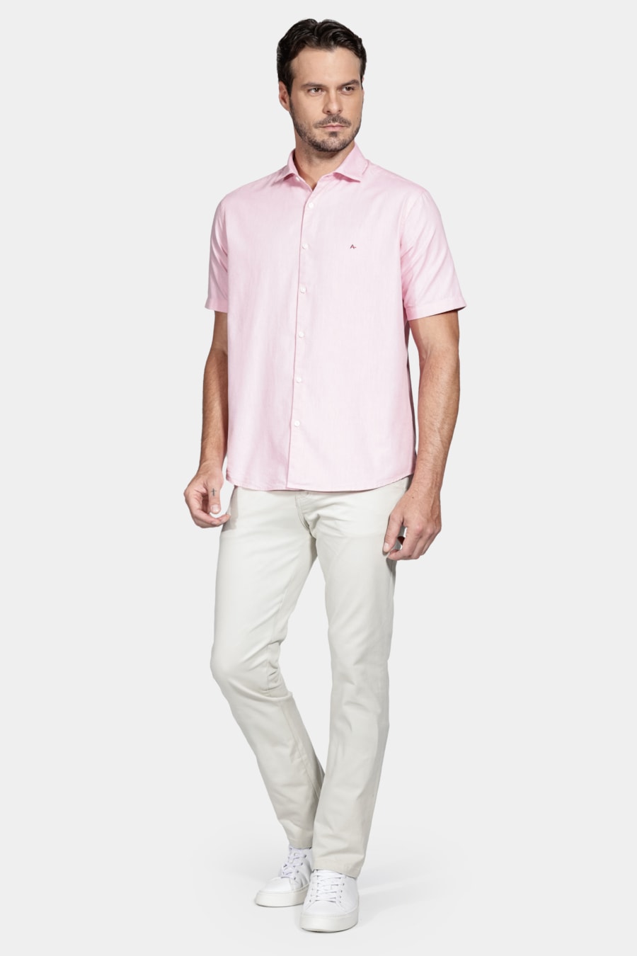 Camisa Manga Curta Regular Oxfordine Lisa Pink — foto 2 de 6