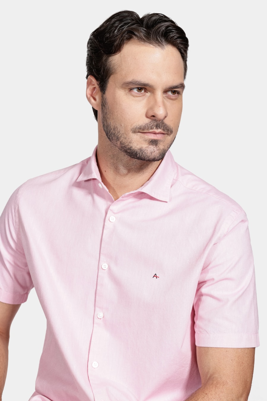 Camisa Manga Curta Regular Oxfordine Lisa Pink — foto 3 de 6
