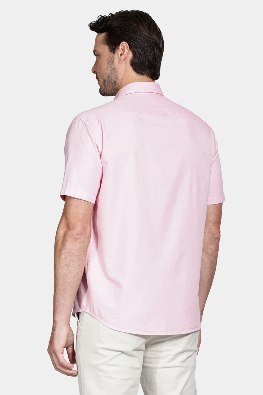 Camisa Manga Curta Regular Oxfordine Lisa Pink — foto 4 de 6