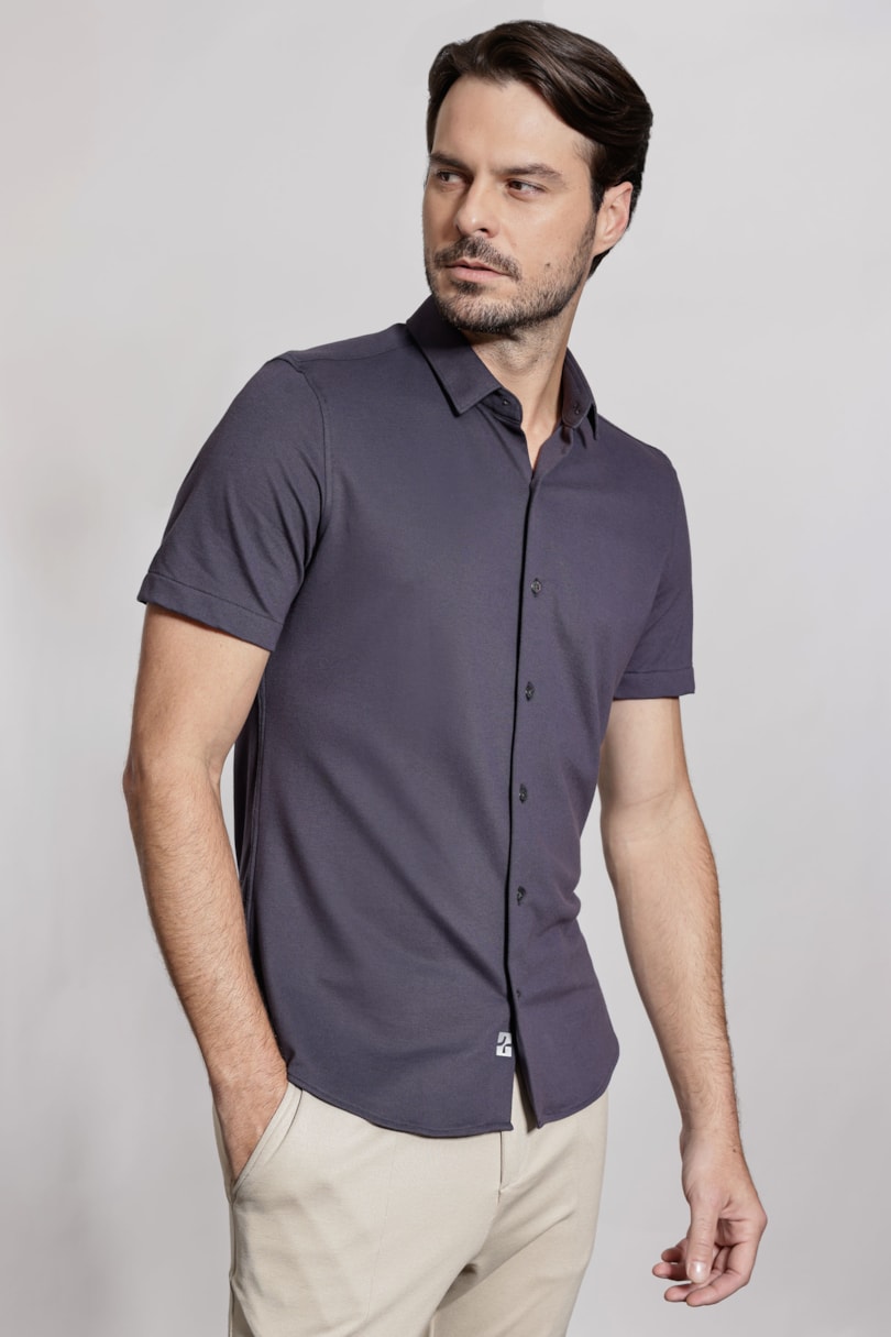 Camisa Manga Curta Regular Poliamida Piquet Marinho