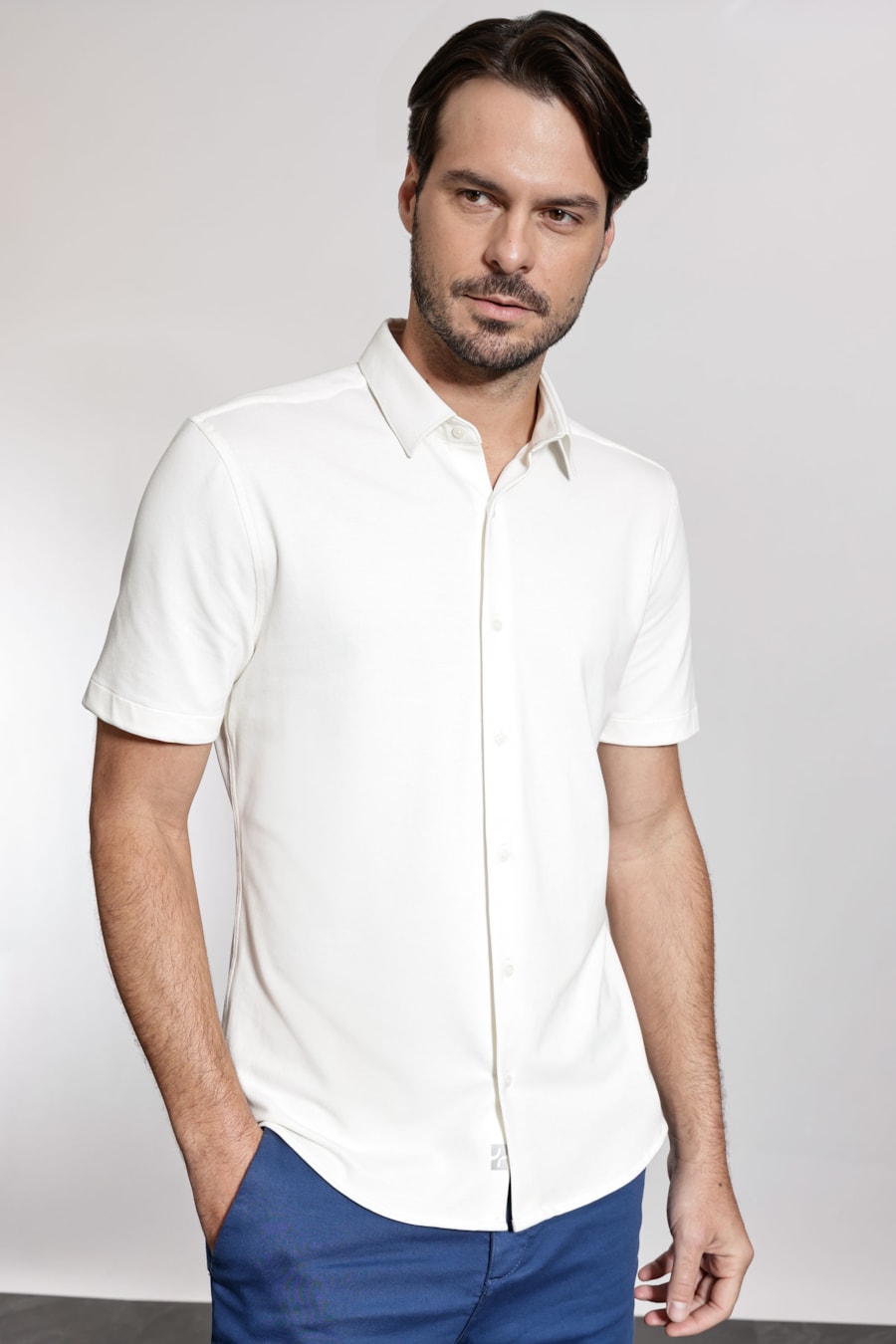 Camisa Manga Curta Regular Poliamida Piquet Off White — foto 1 de 5