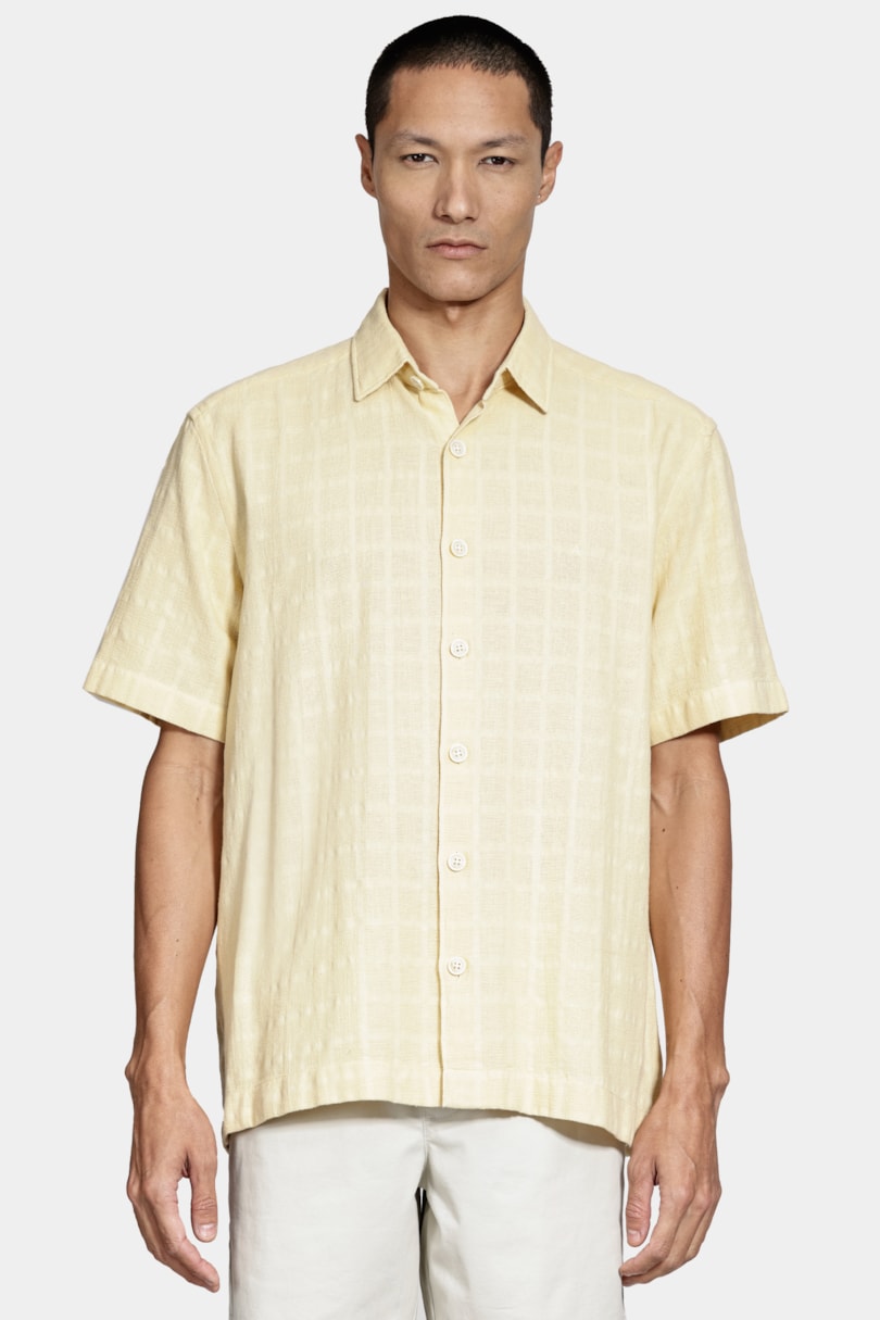 Camisa Manga Curta Regular Quadriculada Rustica Amarelo