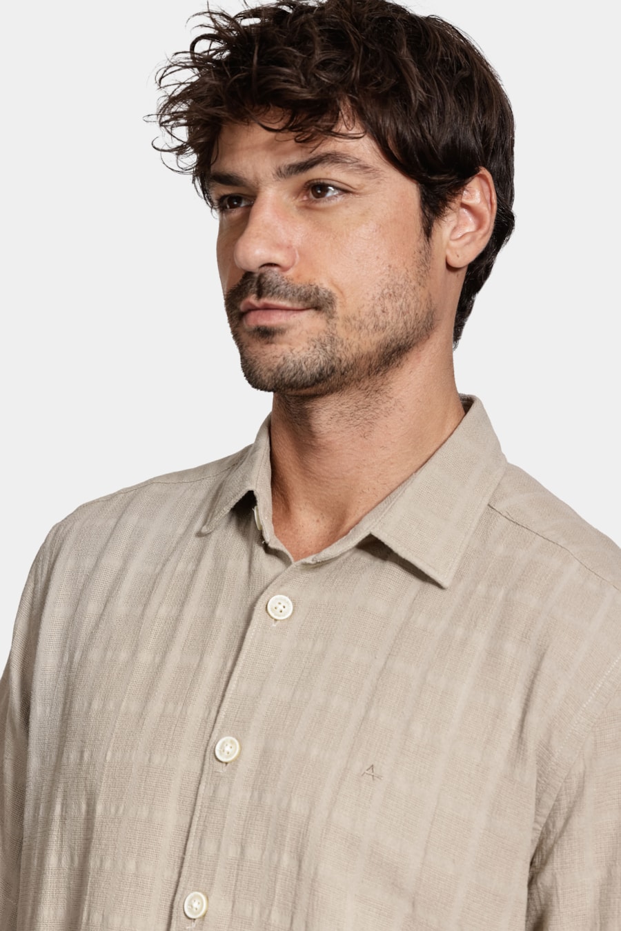 Camisa Manga Curta Regular Quadriculada Rustica Caqui — foto 3 de 7