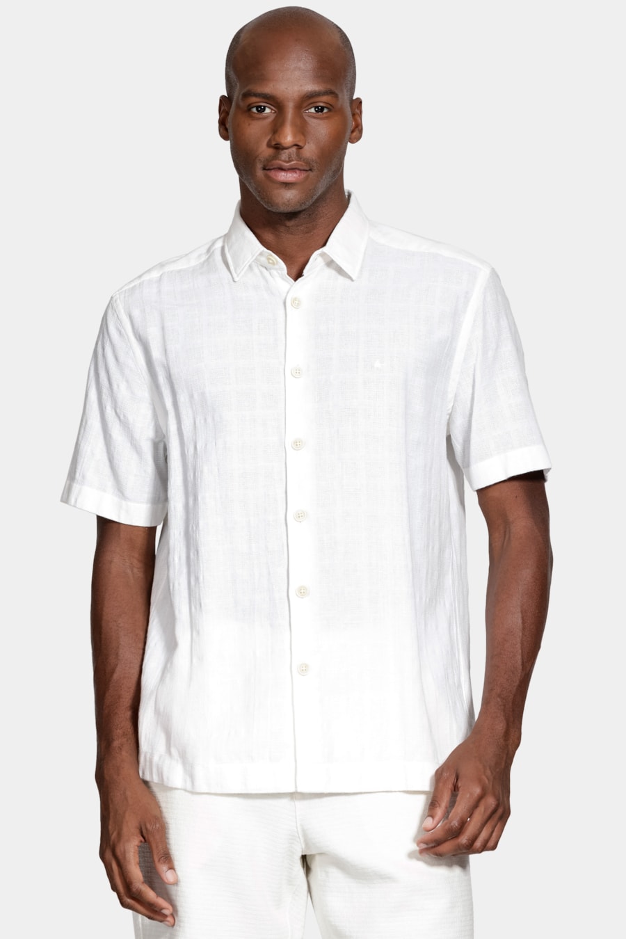 Camisa Manga Curta Regular Quadriculada Rustica Off White — foto 1 de 6